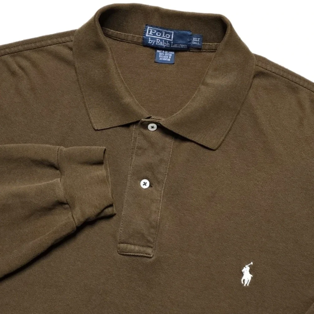 VTG 90s Polo Ralph Lauren Long Sleeve Polo Shirt Mens XLT Brown Pony Comfort